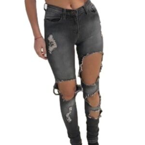 Grey distressed jeans​​